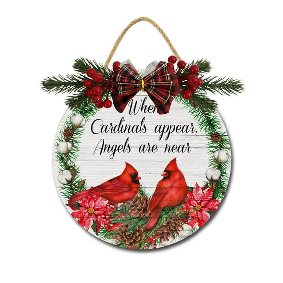 When Cardinals Appeas Angles Are Near Sign Front for Door Decoration, 11" Round Wood Wreaths Wall Hanging Outdoor, Farmhouse, Porch, for Spring Summer Fall All Seasons Holiday Christmas