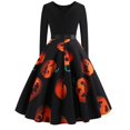 thumbnail image 3 of Halloween Manches Longues Femmes O Cou Impression Robe Vintage Partie Robe EAN13, 3 of 4