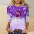 thumbnail image 1 of Meichang Hauts à Manches 3/4 pour Femmes Classiques de Noël Verre de Vin T-Shirts Graphiques Coupe Ample Col Rond Hauts Décontractés Cadeaux pour Femmes pour Noël, 1 of 4