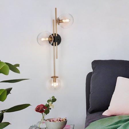 

LaLuz Modern Glam Gold Black 3-Light Linear Chandelier Globe Glass Wall Sconces for Bathroom Gold/ Black L30.5 xW8 xH12.2