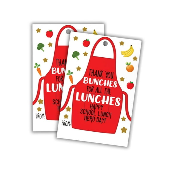 Thank You a Bunches for all The Lunches Gift Tag  30 pk 2.5x3.5 Card Lunch Lady Cafeteria Worker Appreciation Elementary School End of Year Gifts