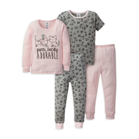 Gerber Baby Girl & Toddler Girl Snug Fit Cotton Pajamas, 4-Piece Set, Sizes 12 Months-5T