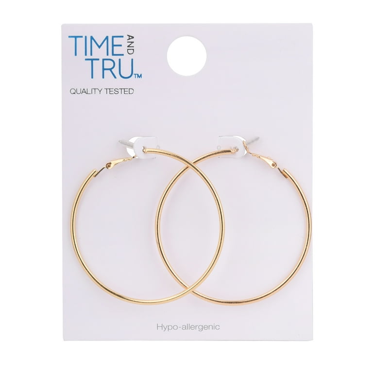 Time and Tru Adult Women s Gold Tone Metal Hoop Earring Walmart
