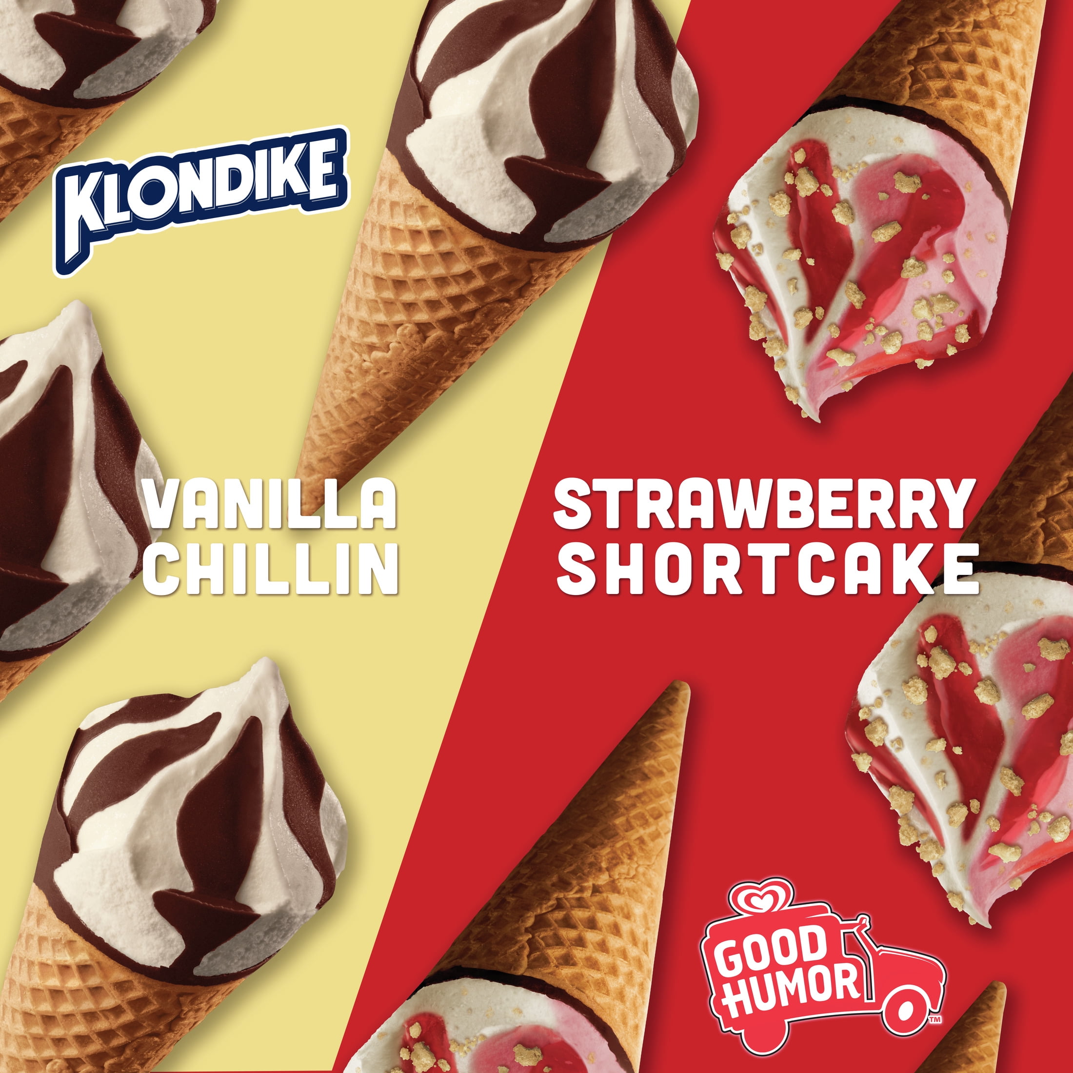 Klondike Cones Good Humor Strawberry Shortcake & Vanilla Chillin’ Ice Cream Cones Frozen Desserts, 8 Count