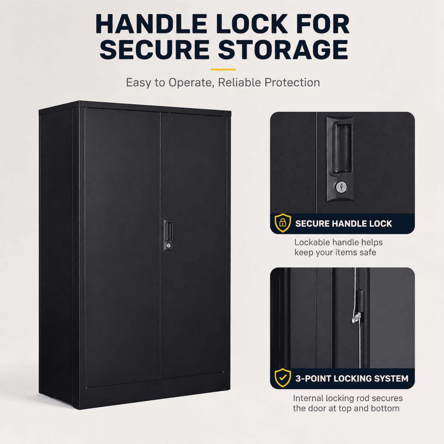 Miniyam Foldable Storage Cabinet with Doors, Handle Lock and Adjustable Shelves for Home Office