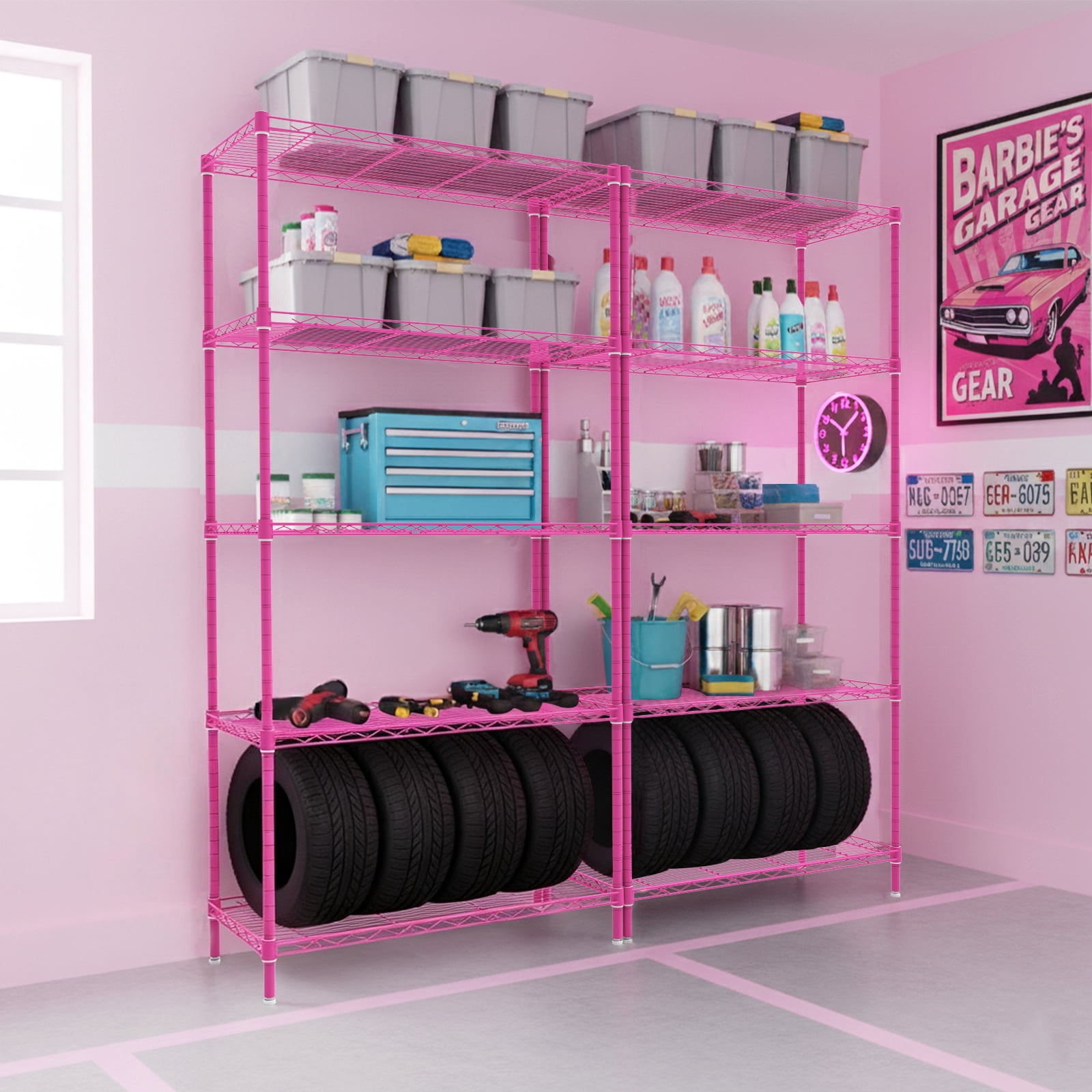 HAY Shelving Unit ピンク Ktaxon 5-Tier Wire Shelving Unit, Steel Storage Rack for Garage