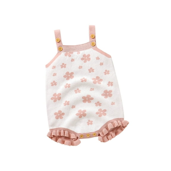Bagilaanoe Newborn Baby Girl Knitted Rompers Floral Print Sleeveless Ruffle Bodysuits 3M 6M 12M 18M 24M Infant Casual One Piece Short Jumpsuit