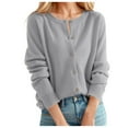 thumbnail image 3 of Cardigans for Women Trendy Caual Classic Crew Neck Buttons Solid Front Open Coat Long Sleeve Fall Winter Loose Womens Cardigan Sweaters Light Gray XXL, 3 of 5