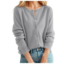 Luogg Women's Cardigan Sweater Classic Crew Neck Button Collar Knit Front Open Cardigan Sweater