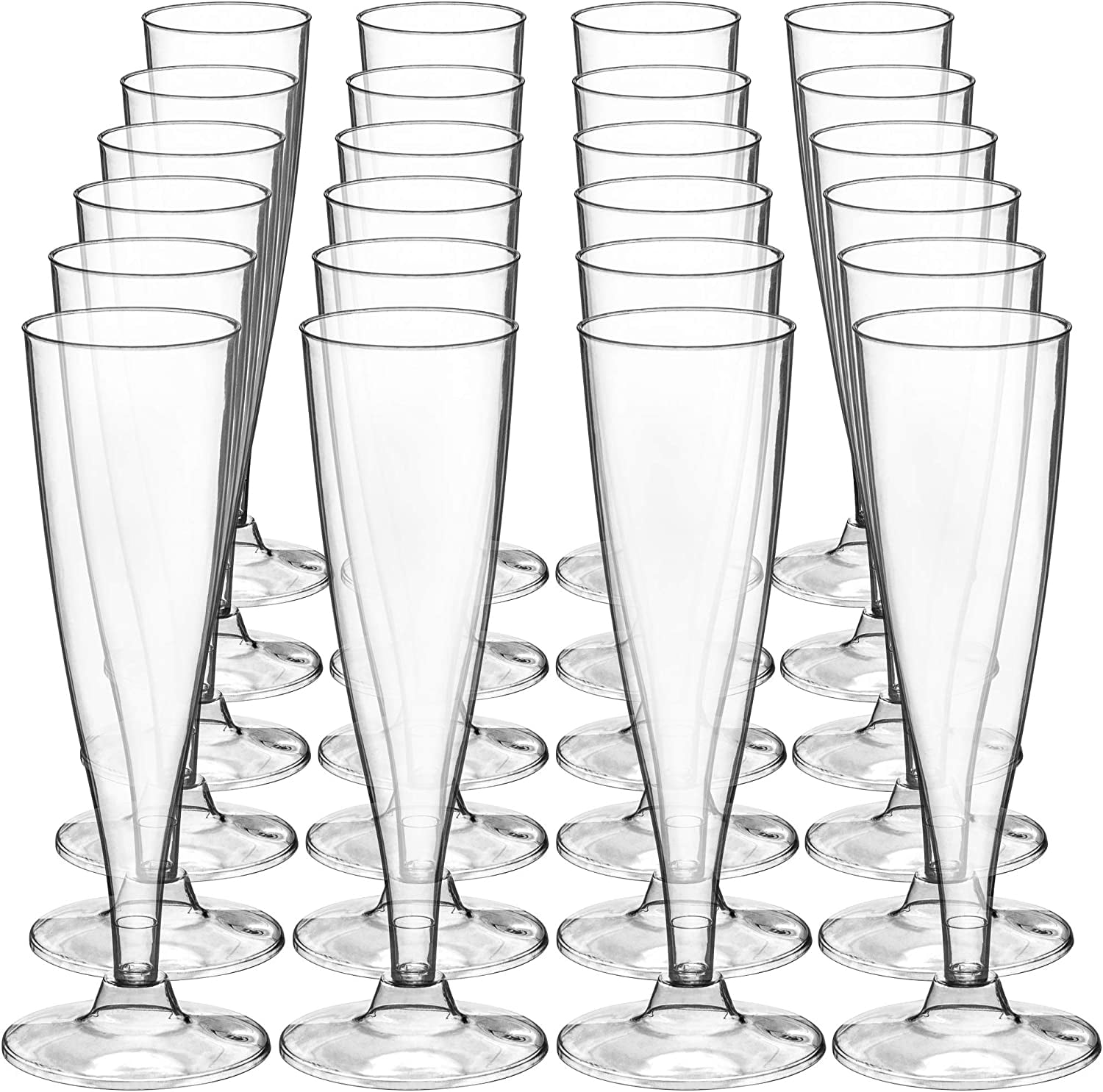 DecorRack 24 Champagne Flutes, Disposable Plastic Champagne Glasses