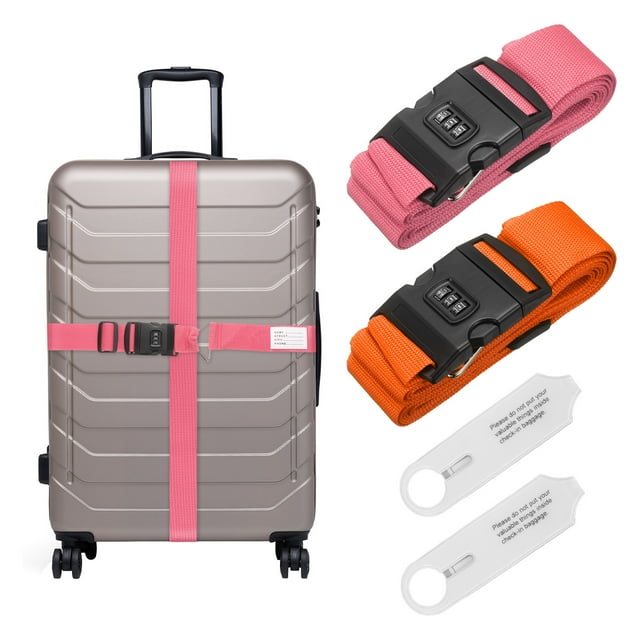 Uxcell 2 Pcs Correas de Equipaje para Maletas de 20-30 Pulgadas, Correa de Conector de Equipaje Ajustable con Hebilla de Contraseña y Etiqueta para Maleta de Viaje Rosa/Naranja