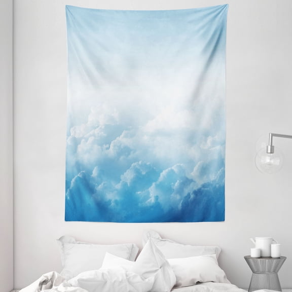 Clouds Tapestry, Fluffy Clouds High above Ground Mass of Condensed Water Vapor Floating Dream Image, Wall Hanging for Bedroom Living Room Dorm Decor, 60W X 80L Inches, Blue White, by Ambesonne