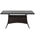 thumbnail image 1 of Garden Dining Table, Patio Rattan Dining Table with Glass Top, Storage Shelf for Yard, 59" x 34" x 29", Brown, 1 of 7