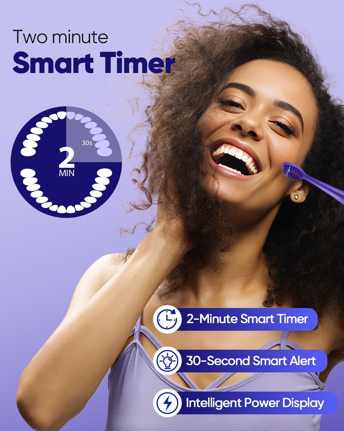 MySmile DY156 Sonic Electric Toothbrush for Adults, 45000 VPM Powered Toothbrush Rechargeable, IPX7 Waterproof, 5 Modes, 2 Mins Smart Timer, 60 Day Battery Life, 3 Tooth Brush Heads, Violet
