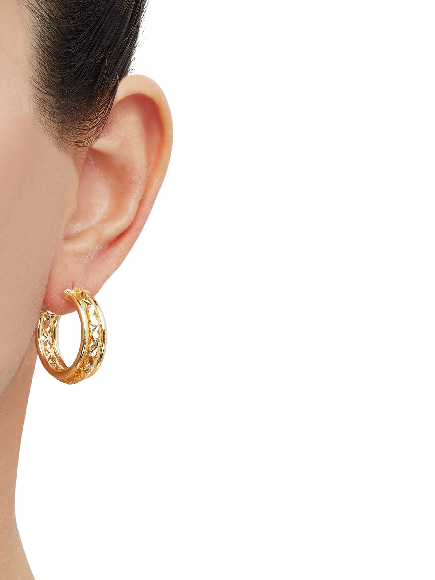 Brilliance Fine Jewelry Sterling Silver and 14KT Gold Plated 3D Triple J Hoop Earrings