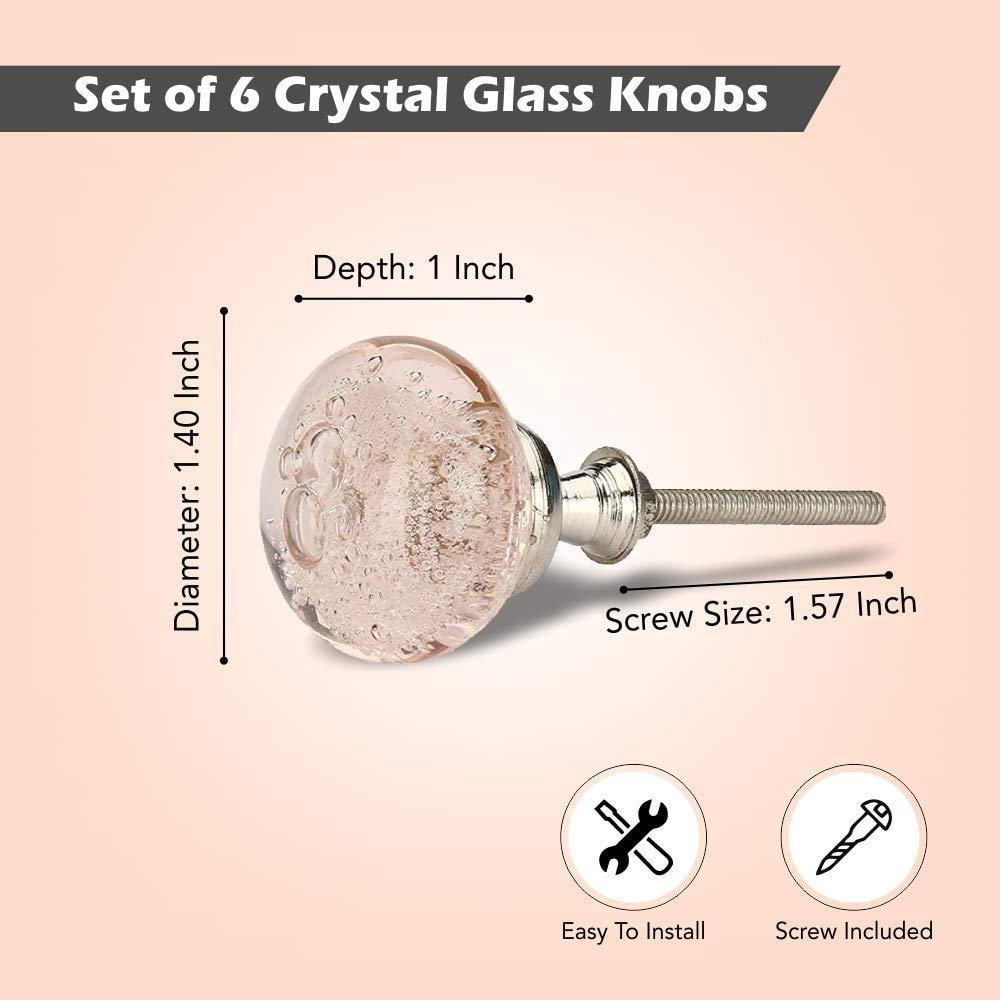 Set of Six Pink Bubble Glass Cabinet Knobs by Perilla Home