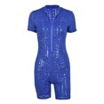 thumbnail image 3 of Seyurigaoka Women's Casual 2 Piece Outfits Sheer Mesh Hole Short Sleeve Blouse Zip Up Bodycon Rompers + Hollow Out Pants Clubwear Set, 3 of 9