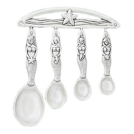 

Nautical Pewter Mermaid Measuring Spoons Set with Starfish Hanging Rack