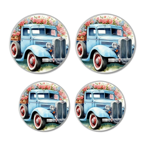 Metal Stove Burner Covers 4 Pcs Metal Round Stove Burner Covers 8Inch And 10Inch ,Blue Wooden Christmas Truck Poinsettia colorful, for Home Decor Cooktop Decorative