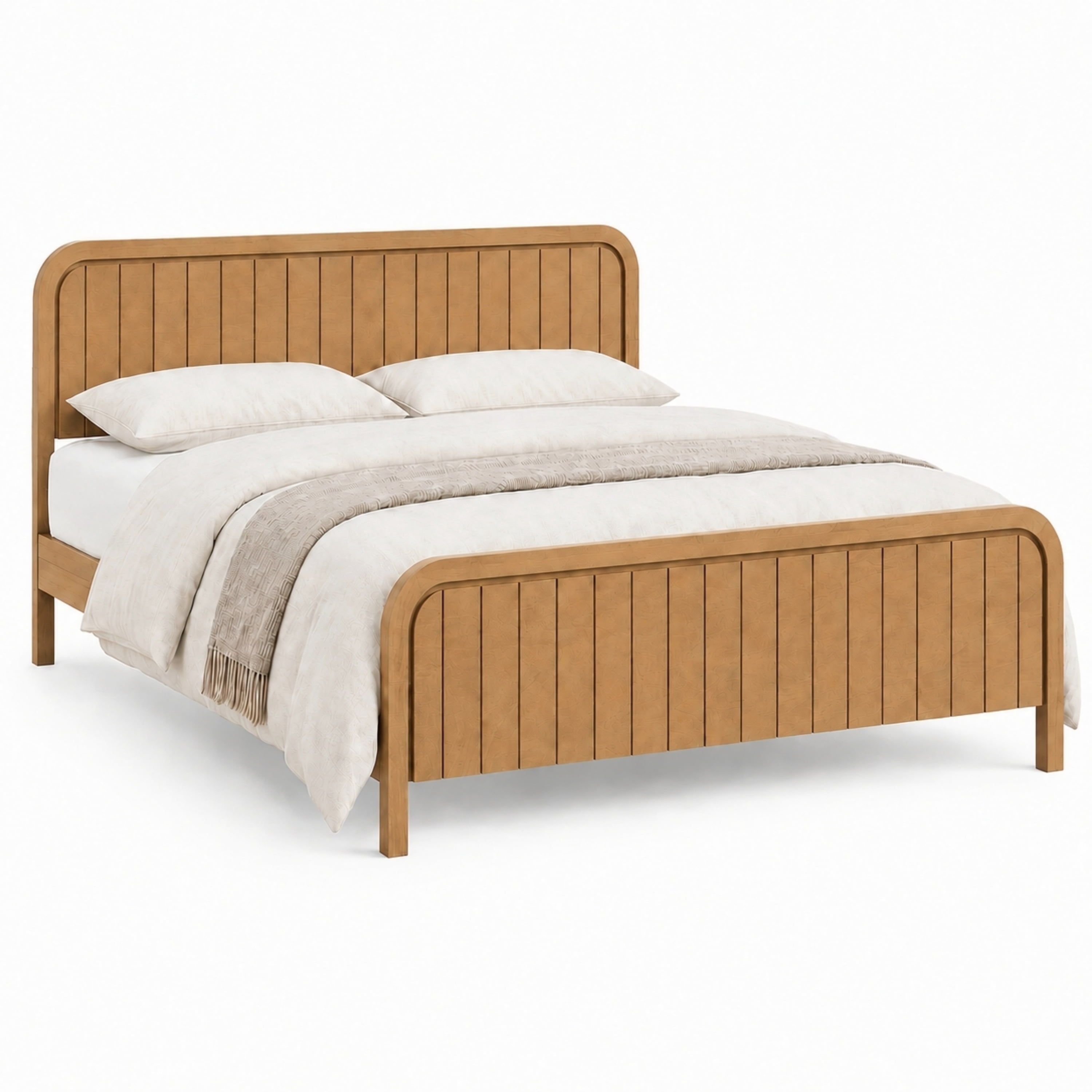 Mintazer Queen Size Platform Bed Frame with Rounded Headboard & Footboard for Bedroom, No Box Spring Needed, Easy Assembly, Natural