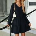 thumbnail image 5 of GZWYHT Dresses for Women 2025,Midi Dresses Womens Solid V Neck Long Sleeve Dress Casual Tunic Short Dresses Long Sleeve Dress,Petite Dresses,Navy Dress,Modest Dresses XL, 5 of 7