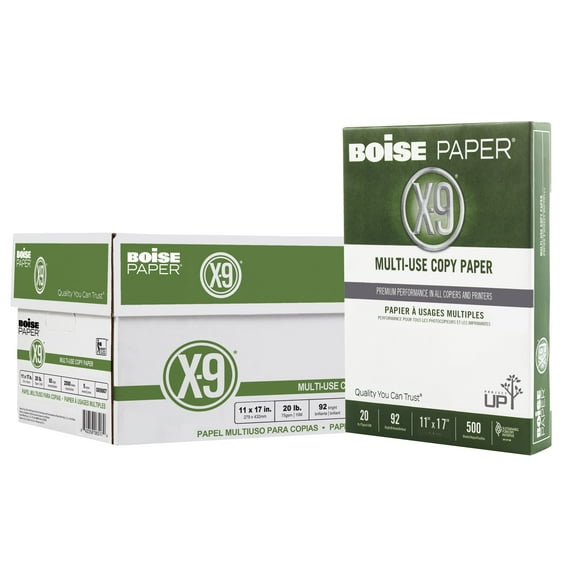 Boise X-9 Copy Paper, 92 Brightness, 11" x 17", White (2500 Sheets Per Carton)