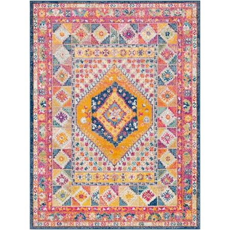 7'10" x 10'3" Diamond Pattern Pink and Yellow Rectangular Area Rug
