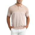 thumbnail image 5 of INSPIRE CHIC Men's Striped Polo Shirt Regular Fit Short Sleeves Button Down Collared Knit Golf Shirts XL Pink, 5 of 6