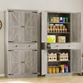 thumbnail image 4 of FANRAL 70” Tall Pantry Organizers and Storage Cabinet with Barn Doors & Drawers,Adjustable Shelf,Tall Pantry for Kitchen Dining Room Living Room Bedroom,Gray Pantry Cabinet, 4 of 8