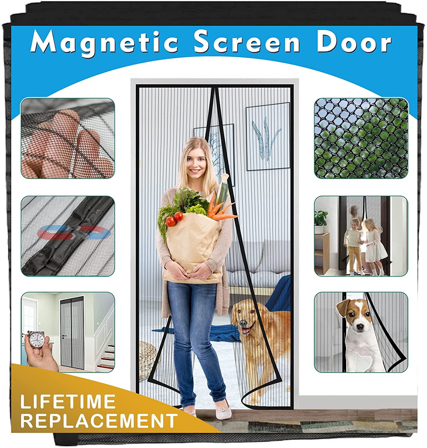 Magnetic Screen Door Fiberglass Mesh Heavy Duty Curtain Size Mesh Patio 39"x99" 