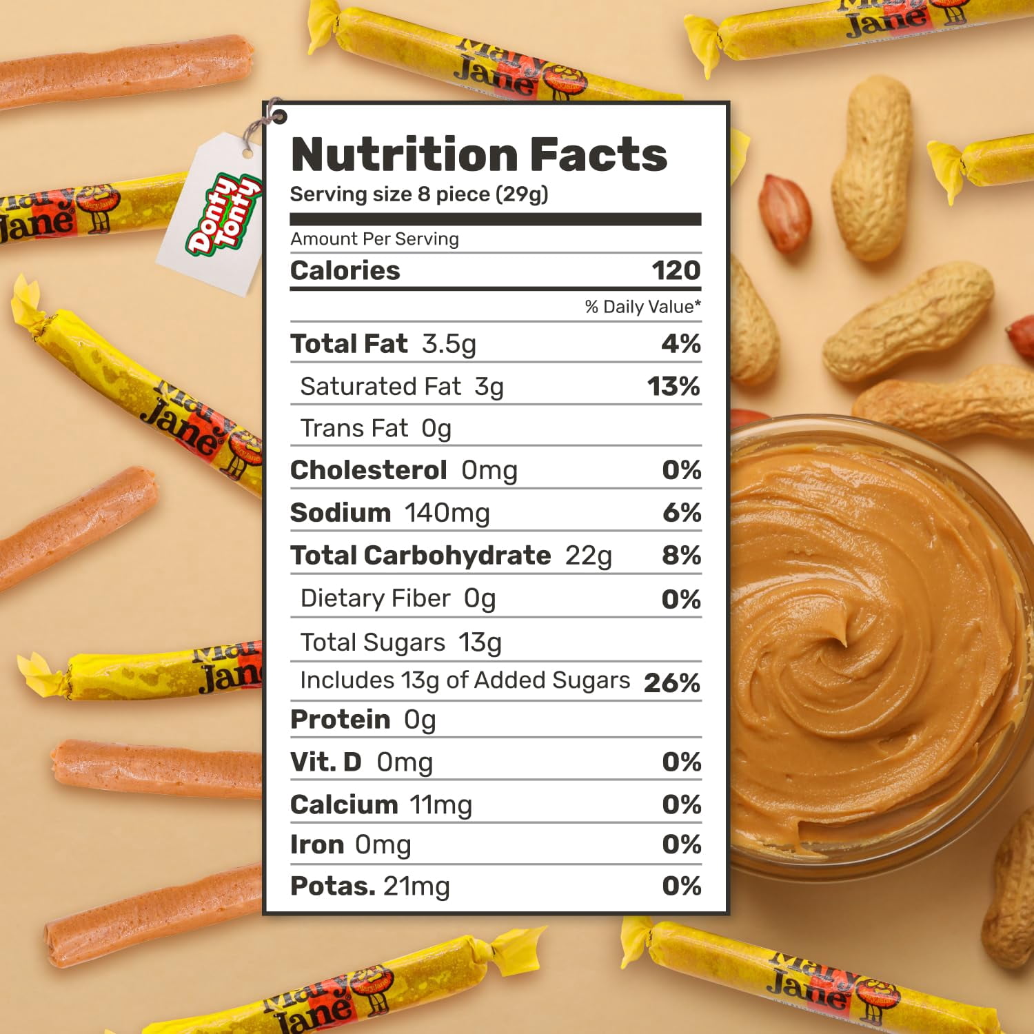 MARY JANE Candy FUN SIZE 4 lb – Anti Melt Pack, Peanut Butter Flavored, Bulk Resealable Bag, Old Fashioned Caramel, Individually Wrapped Chewy Taffy