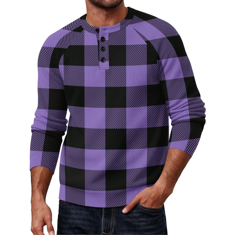 Men's Plaid Sweater Designed With Long Sleeves Button Henley Neck ...