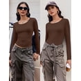 thumbnail image 2 of Ekouaer Long Sleeve Shirts for Women 3 Pack Scoop Neck Fitted Tops Thermal Undershirt Stretch Base Layer Soft Tee Brown/Beige/Black, 2 of 6
