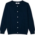 thumbnail image 3 of DOPI Girls' Round Neck Cardigan Knitted Sweater With Detachable Buttons, Cotton Long Sleeved Uniform Sweater, Suitable For Girls Aged 5-14, 3 of 5