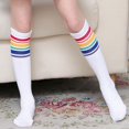 thumbnail image 4 of Kids Boys Girls Rainbow Striped Sock Soft Knee High Socks Student Football Sports Socks White M 42CM, 4 of 9