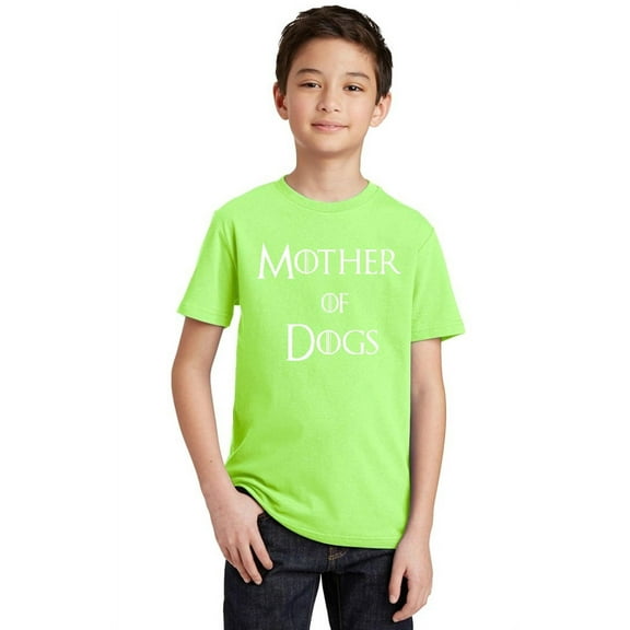 P&B Mother of Dogs Funny Youth T-shirt, Lime, XL