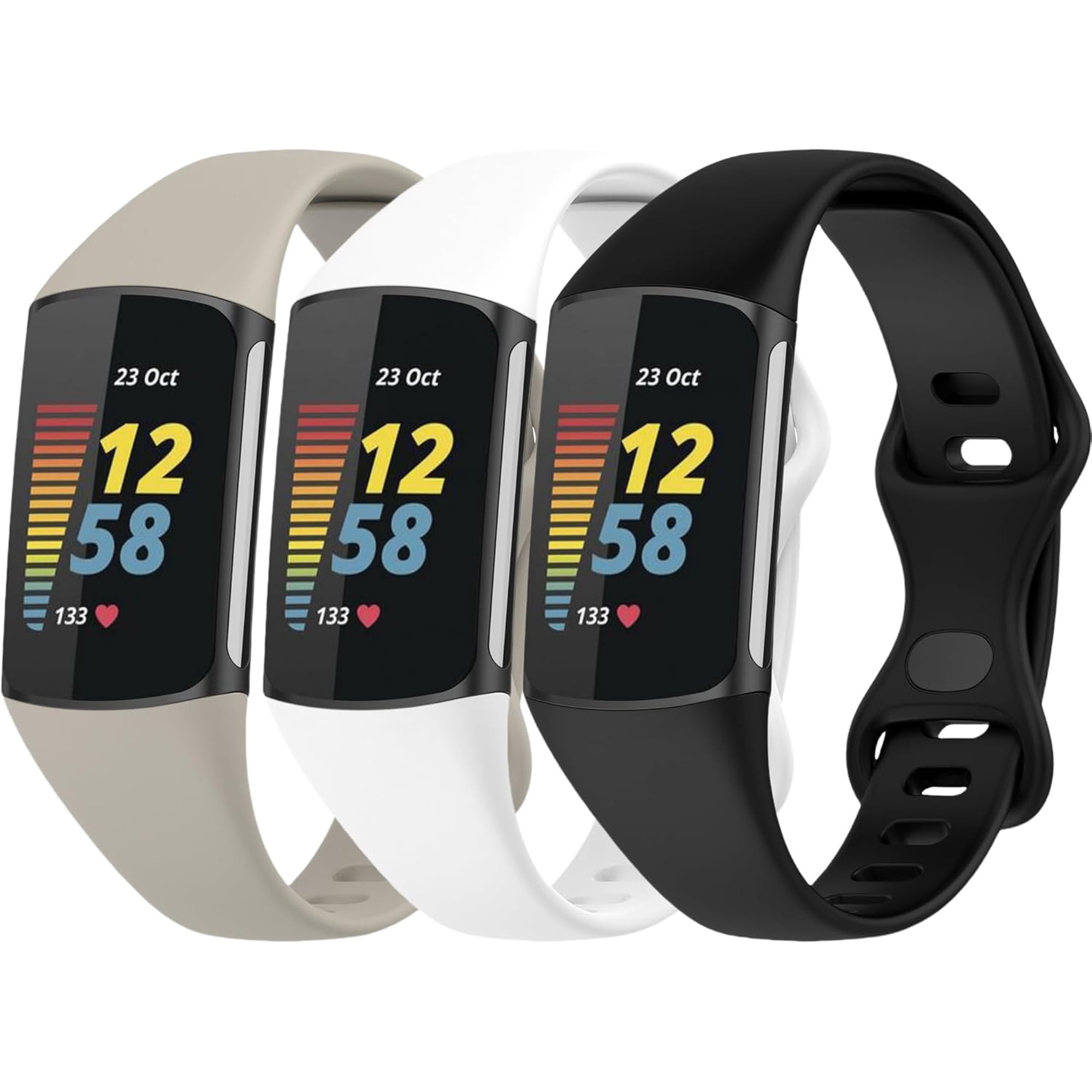 MYKOMI 3 Pack Compatible with Fitbit Charge 5 / Charge 6 Watch Bands Women Men Adjustable Soft Sport Replacement Silicone Watch Band Straps Wristbands Bracelet for Charge 5/Charge 6