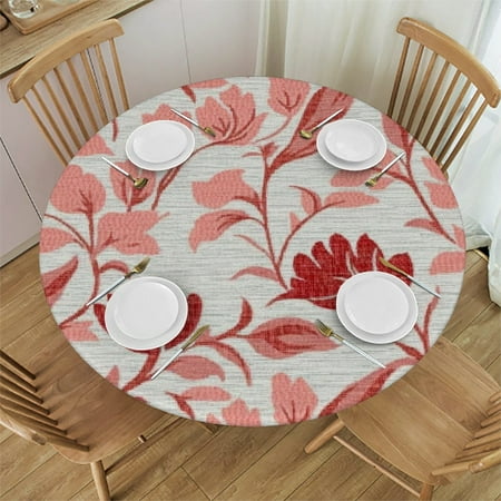 

Autua Flower Pattern Red Stripe Round Tablecloth Stain-Resistant 100% Polyester 54 -58