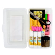 Back to School Pencil Box Kit for Grades K-5 (16-Pieces per Kit) – Clear Plastic Storage Box with Pencils, Crayons, Scissors, Glue Sticks, Erasers,