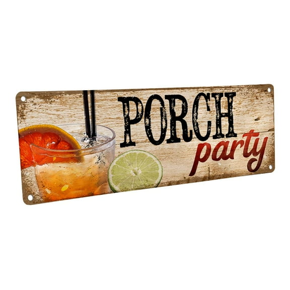 Porch Party 4"x12" Metal Sign, Wall Décor for Porch, Patio, and Deck