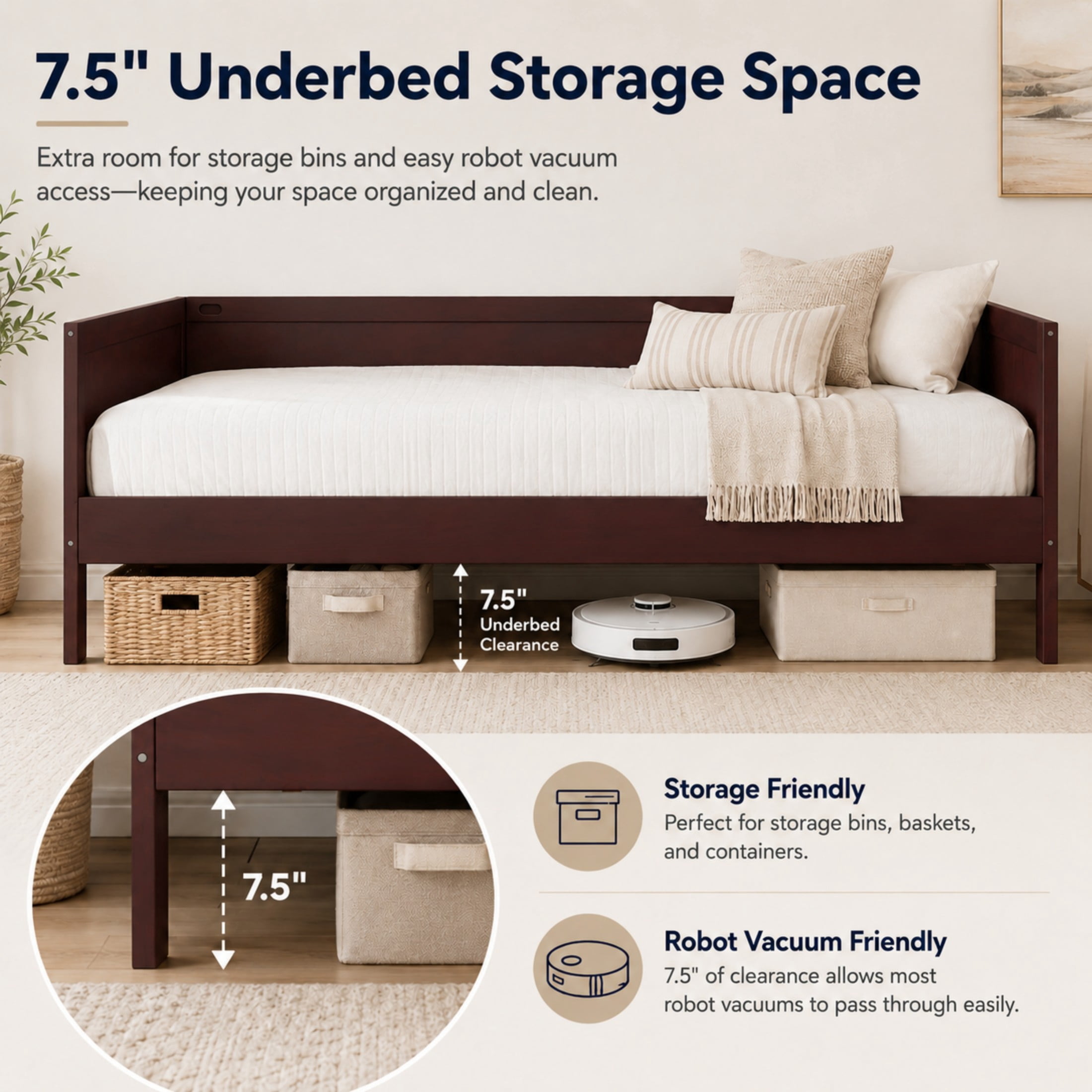 GDF Studio Onus Twin Size Wood Daybed with Slat Support, Space-Saving Sofa Bed for Bedroom & Guest Room, Dark Walnut