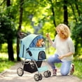 thumbnail image 6 of Flexzion Pet Stroller for Dogs, Cats and Small Animals, Carrier Cage 4 Wheels, Blue, 6 of 10