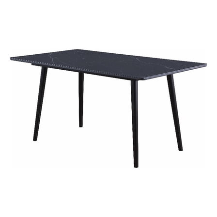 Aikya 60 Inch Dining Table-Black Sintered Stone-Tapered Metal Legs
