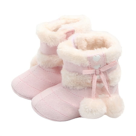 

Licupiee Newborn Baby Girls Winter Boots Infant Cute Bow Plush Pom Snow Shoes Warm Baby Walking Shoes