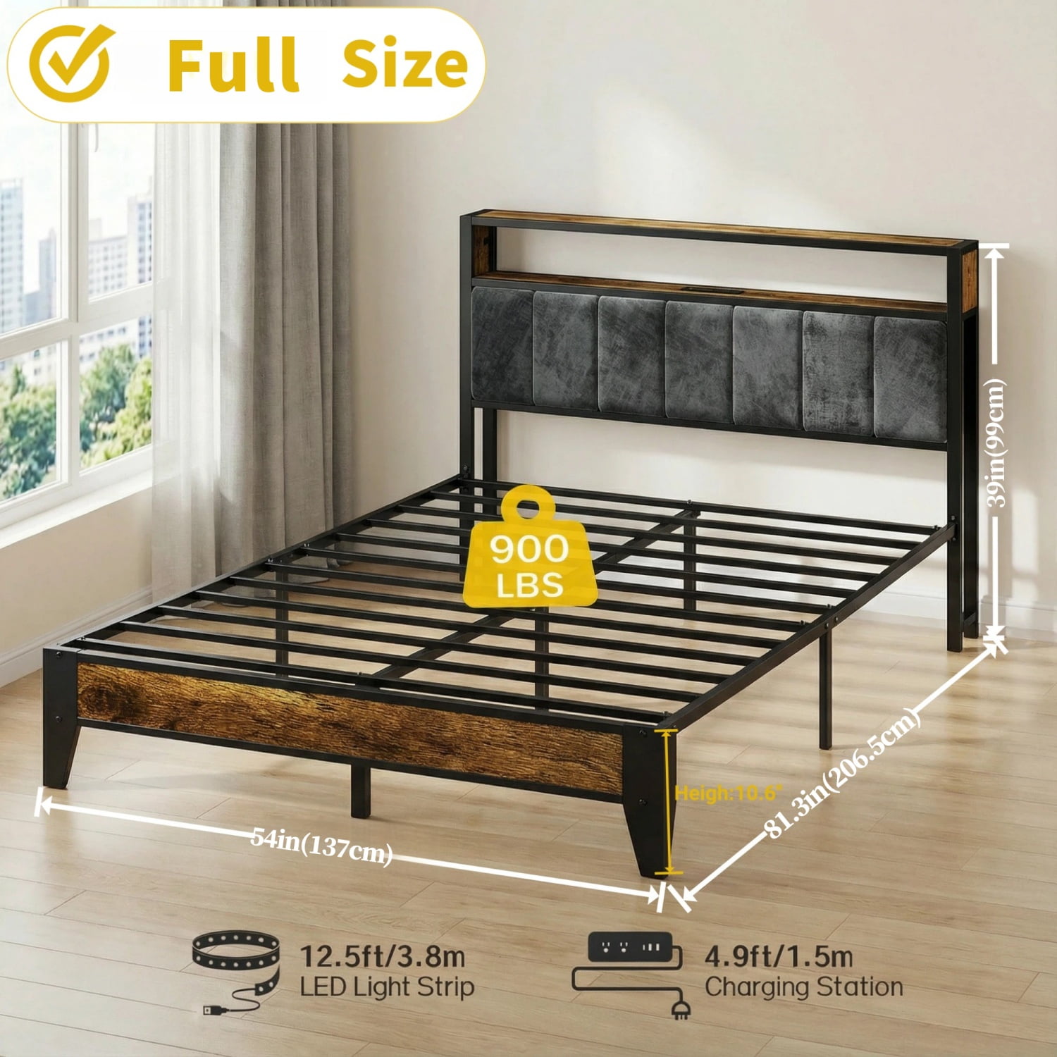 Dayago Full Size Metal Platform Bed Frame with USB Port, Noise-Free and Durable Design, No Box Spring Needed