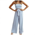 thumbnail image 2 of Aueoeo Jumpsuit for Women, Women's Strapless Tube Top Rompers Casual Off Shoulder Solid Color Belted Wide Leg Jumpsuit with Pockets Straight Pants, 2 of 8