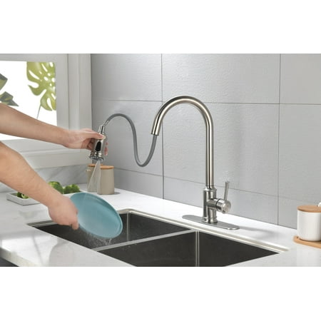 

Single Handle High Arc Pull Out Kitchen Faucet Single Level Stainless Steel Kitchen Sink Faucets with Pull Down Sprayer