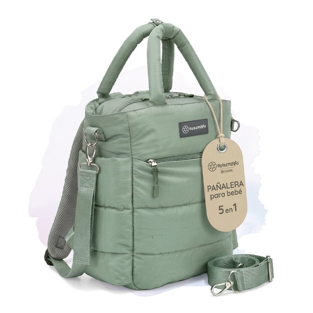 Pañalera Bolsa Para Bebé Esquimalito Daily Bag, Tote de Pañales con 11 Compartimentos y Bolsillo Térmico, Resistente al Agua Verde