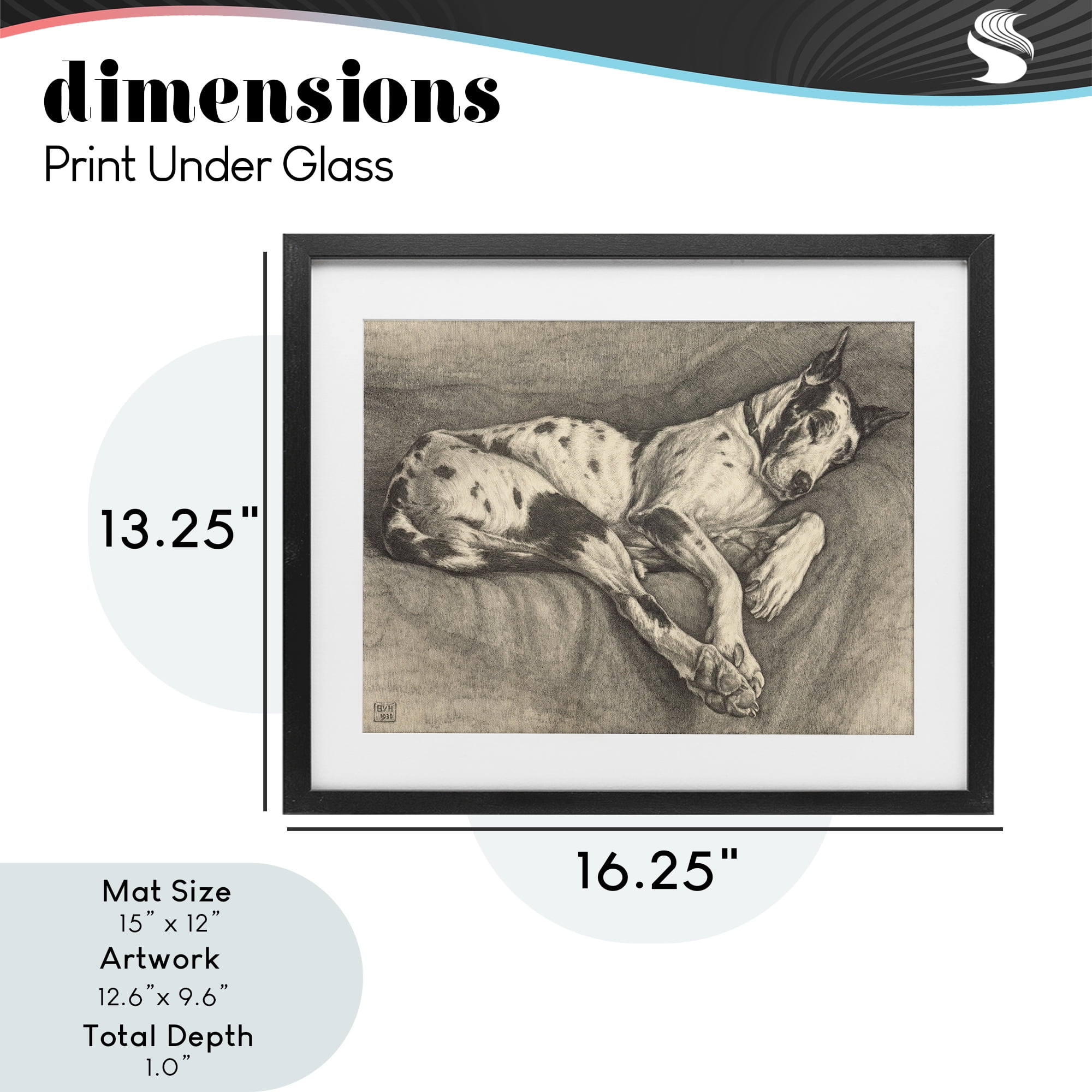 Stupell Industries Sleeping Hound Drawing Black Framed Print Under Glass, design by Bertha Van Hasselt
