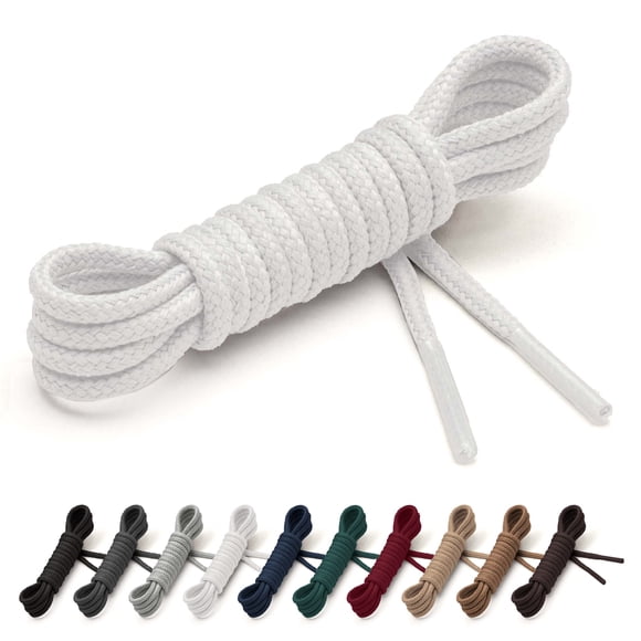 Benchmark Basics Cordones para zapatos de vestir blancos de 36 pulgadas, cordones redondos encerados para zapatos y botas, 1/10 pulgadas (2,5 mm) de diámetro, 1 par